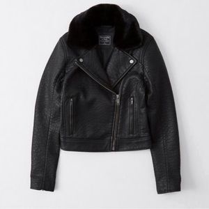Abercrombie leather jacket faux fur collar